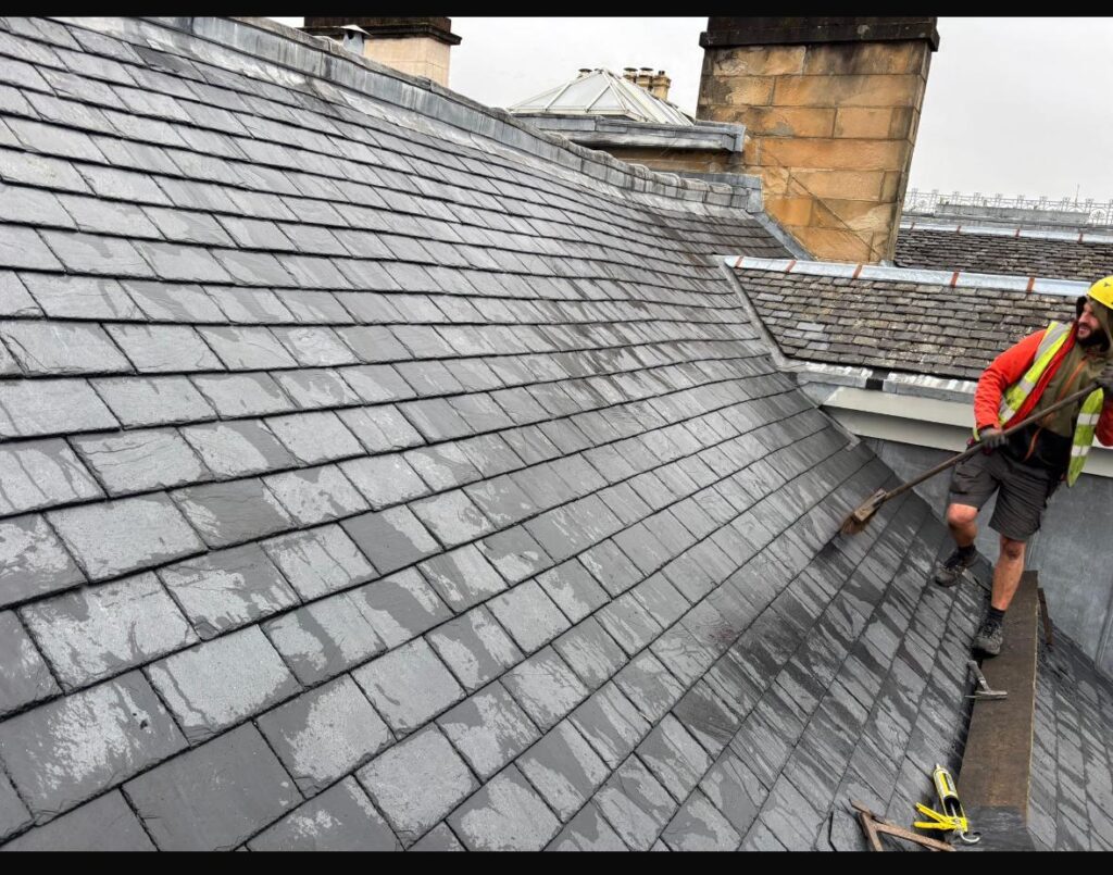 Slate roof project in progress by ARC Developments